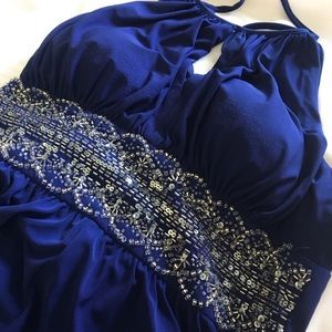 Blue maxi length evening gown